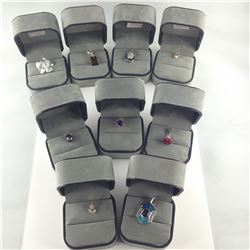 LOT OF 9 STERLING SILVER PENDANTS, SOME INCLUDING: AMETHYST, FRESH WATER PEARLS, OPAL, AMBER,