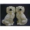 Image 1 : A PAIR OF LARGE STAFFORDSHIRE FLATBACK SPANIELS, 19th Century, white with gilt collar, chains and...