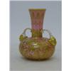 Image 1 : A ROYAL CROWN DERBY TWIN HANDLED LOW VASE, c.1890, gilt branch and exotic birds on a pastel pink ...