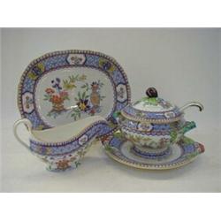 AN EXTENSIVE MINTONS DINNER SERVICE, c.1900, blue transfers and overpainted polychrome Japan desi...