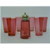 Image 1 : A SERIES OF SEVEN RUBY GLASS BEAKERS, and a castor (8)  £30-40...