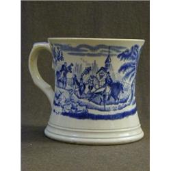 A PEARLWARE WAISTED MUG, c.1825, blue transfer hunting subjects, height 11cm  £100-120...