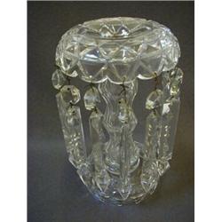A SINGLE CLEAR CUT GLASS LUSTRE, late 19th Century, clear Albert drops, height 32cm  £50-60...