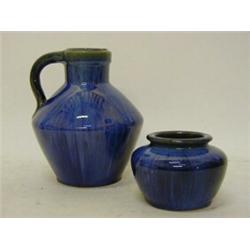 A DENBY 'ELECTRIC BLUE' JUG, and a low vase, 17cm and 8cm (2)  £30-40...