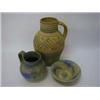 Image 1 : A DENBY 'PASTEL BLUE' JUG AND BOWL, and a 'Folkweave' jug, heights 16cm, 8cm and 32cm (s.d.) (3) ...