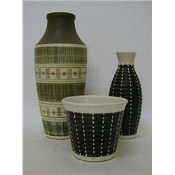 A DENBY 'BURLINGTON' WARE PLANT POT, and vase, with a Langley baluster vase, heights 11cm, 21cm a...