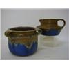 Image 1 : A DENBY 'ORIENT WARE' TRIPLE HANDLED PLANT POT, and a squat jug, heights 15cm and 12cm (2)  £30-4...