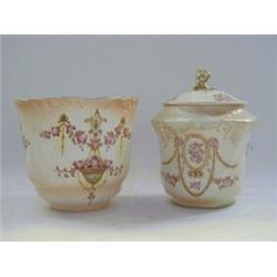 A FIELDING & CO JAR AND COVER, 'Gem' pattern, height 20cm and a Devonware plant pot, 'Etna' patte...