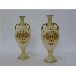 A PAIR OF CROWN DEVON TWIN HANDLED BALUSTER VASES, 'Wick' pattern, height 20cm (2) (s.d.)  £30-40...