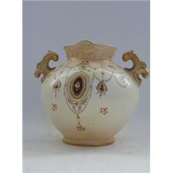 A CROWN DEVON TWIN HANDLED VASE, 'Pendant' pattern, height 18cm  £30-40...