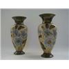Image 1 : A PAIR OF DOULTON SLATERS PATENT BALUSTER VASES, c.1900, tube-lined floral design on a textured g...