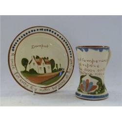 A TORQUAY MOTTO WARE WAISTED CUP, twin handled and a Watcombe plate, 'Devonport' (2)  £30-40...