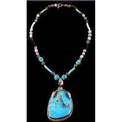 Navajo Large Turquoise Pendant Necklace