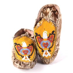 Eskimo Seal Skin Moccasins with Beaded Eagle