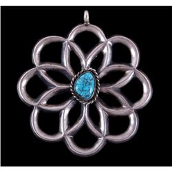 Navajo Sand Cast Turquoise & Silver Pendant