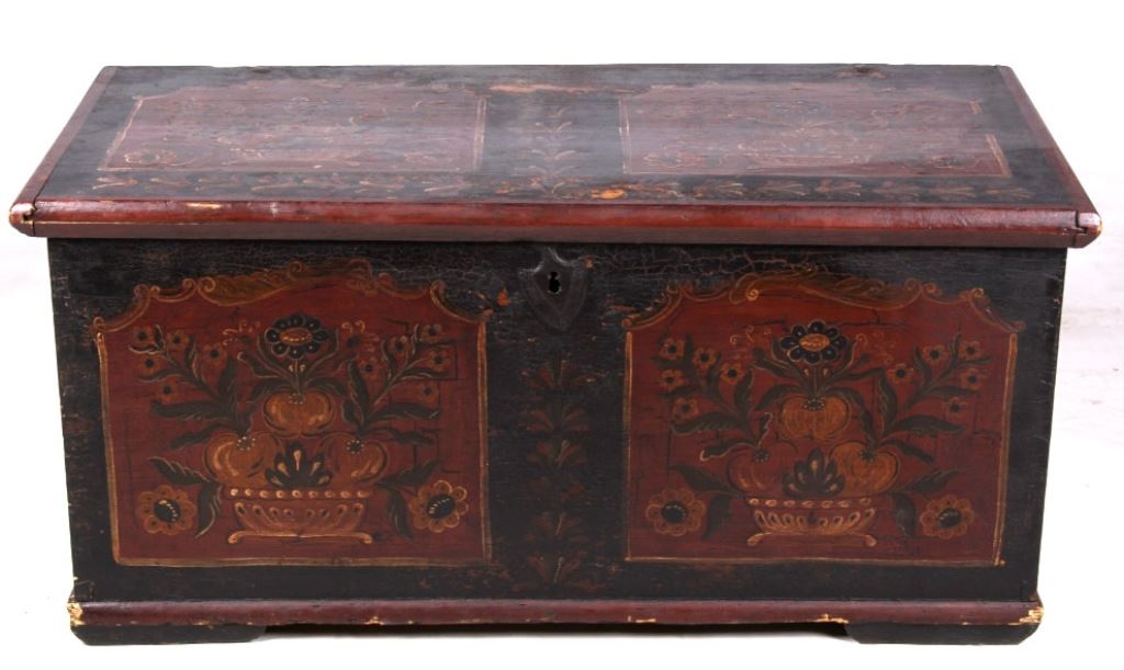 Antique Hand Painted Folk Art Trunk