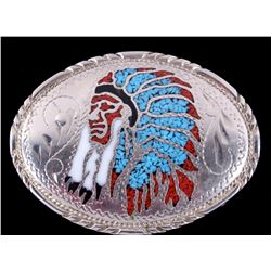 Inlaid Chip Turquoise & Coral SSI .88 Belt Buckle