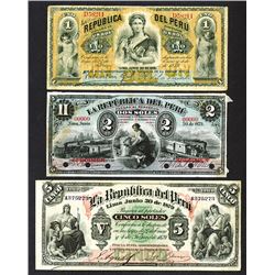 Republic del Peru June 30, 1879 Bank Note Specimen and Issued Grouping.