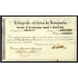 Telegrafo Electrico De Venezuela, 8 Shares of Stock, Issued in 1866.