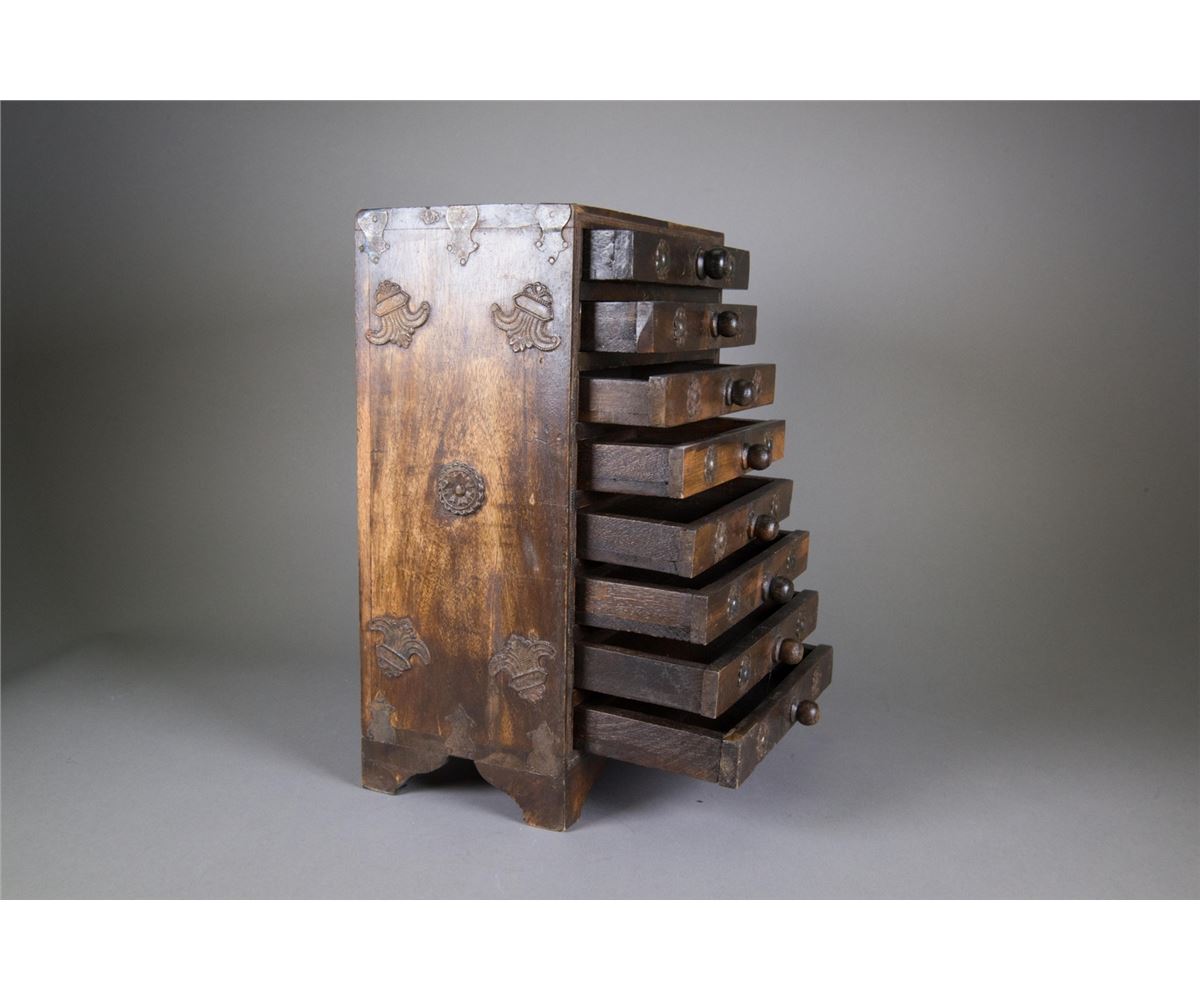 Antique Chinese Wood Jewellery Box 8 Drawers