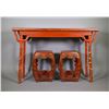 Image 1 : Chinese Republic Red Lacquer Table w/ 2 Stools