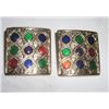Image 1 : VINTAGE LARGE EARRINGS WITH GREEN/RED & BLUE ANTIQING!! EARRINGS CAME OUT OF SAFE!!