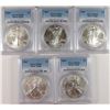 Image 1 : LOT OF (5) AMERICAN SILVER EAGLE, ALL PCGS MS-69! 2002, 2003, 2004, 2006 & 2007