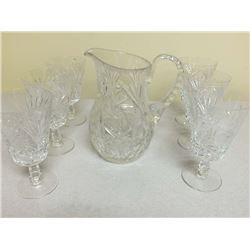 Lead Crystal pinwheel pitcher and glasses