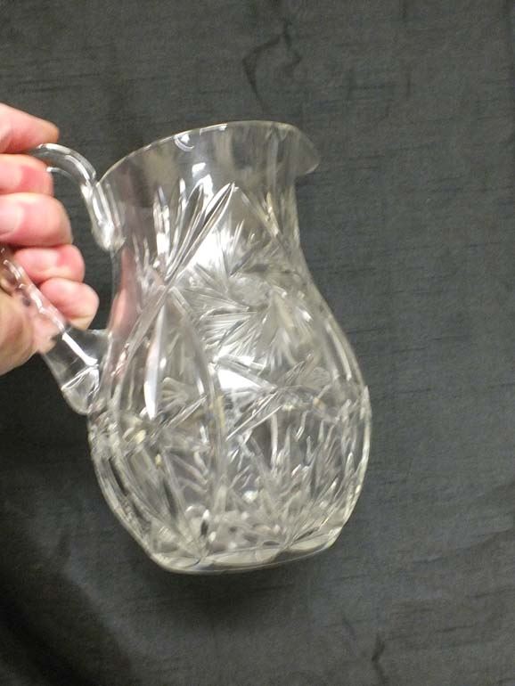 Lead Crystal pinwheel pitcher and glasses Bodnarus Auctioneering