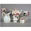 Image 1 : Six items of mid 19th century lustre ware, comprising a Bacchanalian moulded jug with lustre e...