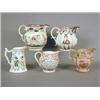 Image 1 : Five early mid 19th century lustre ware jugs; a hexagonal jug with moulded decoration of Princ...