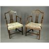 Image 1 : Two Hepplewhite period mahogany elbow chairs with overstuffed seats and square tapering legs<b...