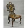 Image 1 : A mid 19th century continental walnut sidechair, with a pierced inlaid and pen work back and s...