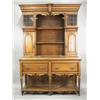 Image 1 : An Edwardian oak dresser, the moulded cornice with a dentil frieze over two boarded shelves wi...