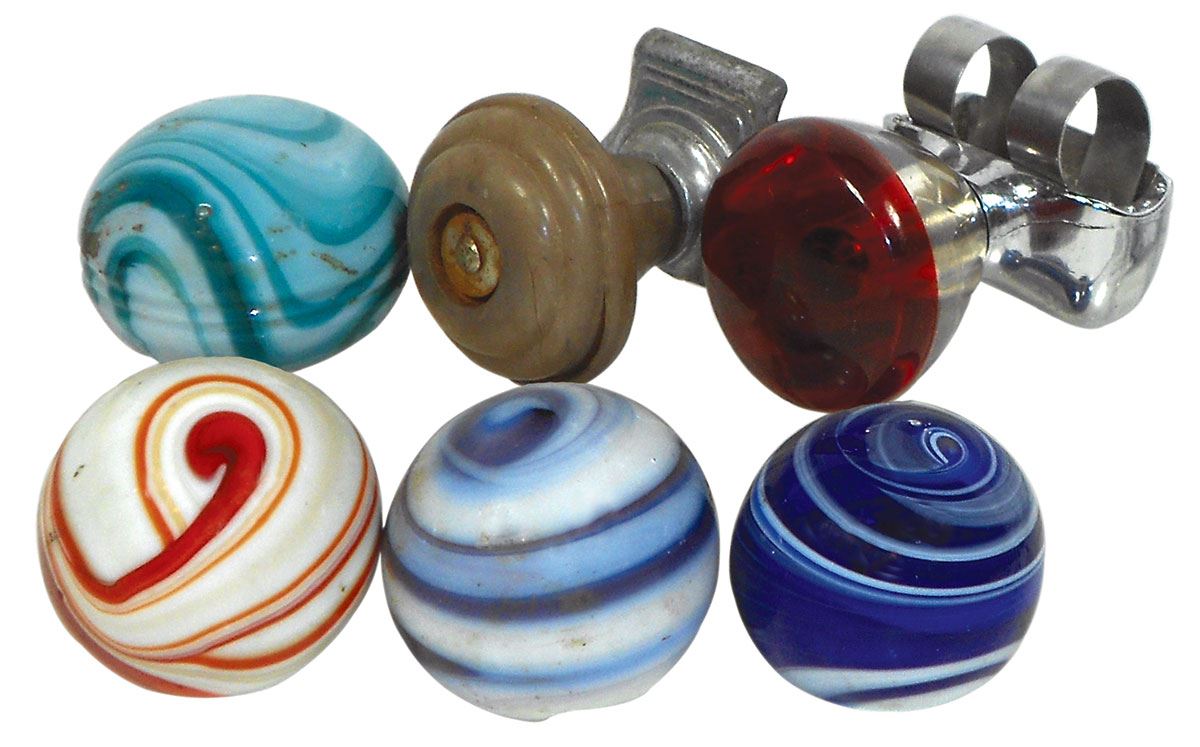 Automotive steering wheel & shifter knobs (6), swirled glass shifter