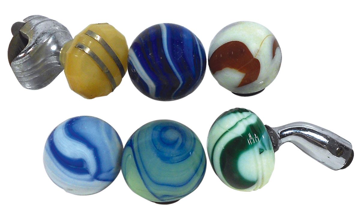 Automotive steering wheel & shifter knobs (6), swirled glass shifter