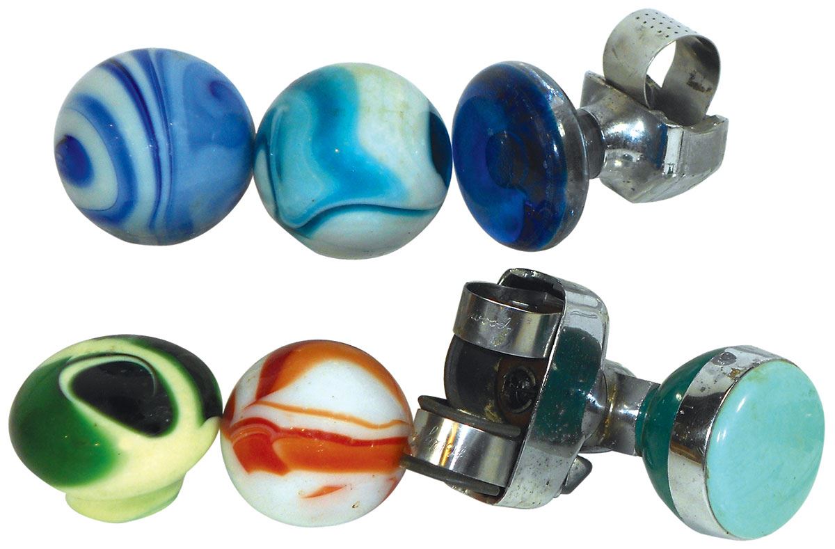 Automotive steering wheel & shifter knobs (6), swirled glass shifter