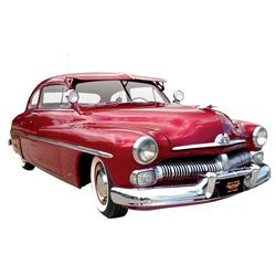 Automobile, 1950 Mercury 2-Dr Sedan.  Dramatic deep burgundy with new deep red pleated cloth interio