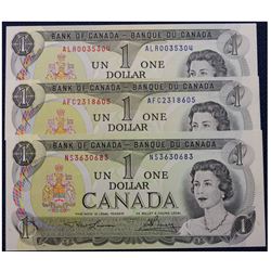 Lot of 3x 1973 Canada $1.00 notes Prefix NS, AFC, and ALR in AU or + Condition