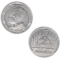 1937 Fear God, Honour the King King George VI & Queen Elizabeth aluminum Coronation medal
