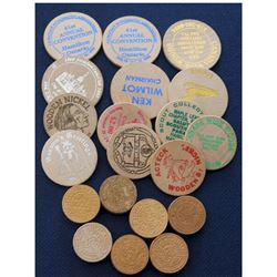 Lot of 20 x Mixed wooden tokens.