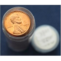 1958D USA 1-cent roll. Coins appear to be Uncirculated or better