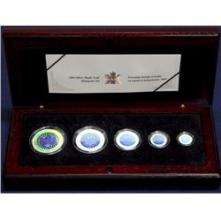 2003 Canada Hologram 5-coin Silver Maple Leaf Set in original wooden case and COA. (TAX EXEMPT)