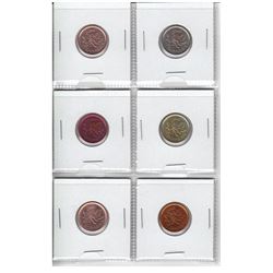 Set of 6 Unique Canada pennies with different colouring effects.