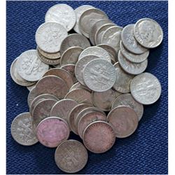 Mixed lot of 50 x United States silver dimes 1940's and up. 50pcs