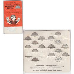 Credit Union Quarter Saver folder issued in the 1960's by the Credit Union Bank.  Contains 17 silver