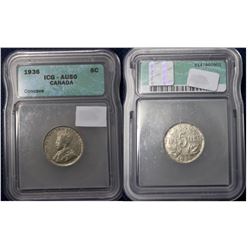 1936 Canada 5ct ICG Certified AU50 Concave variety.