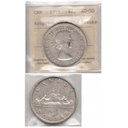 1955 Arnprior variety Canada ICCS Certified AU50 with Die Breaks