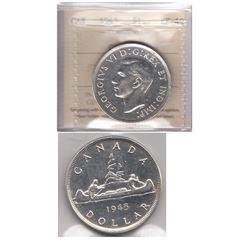 1945 Canada Silver Dollar ICCS Certified EF40 Cleaned