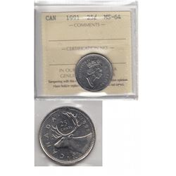 1991 Canada 25-cent ICCS Certified MS-64